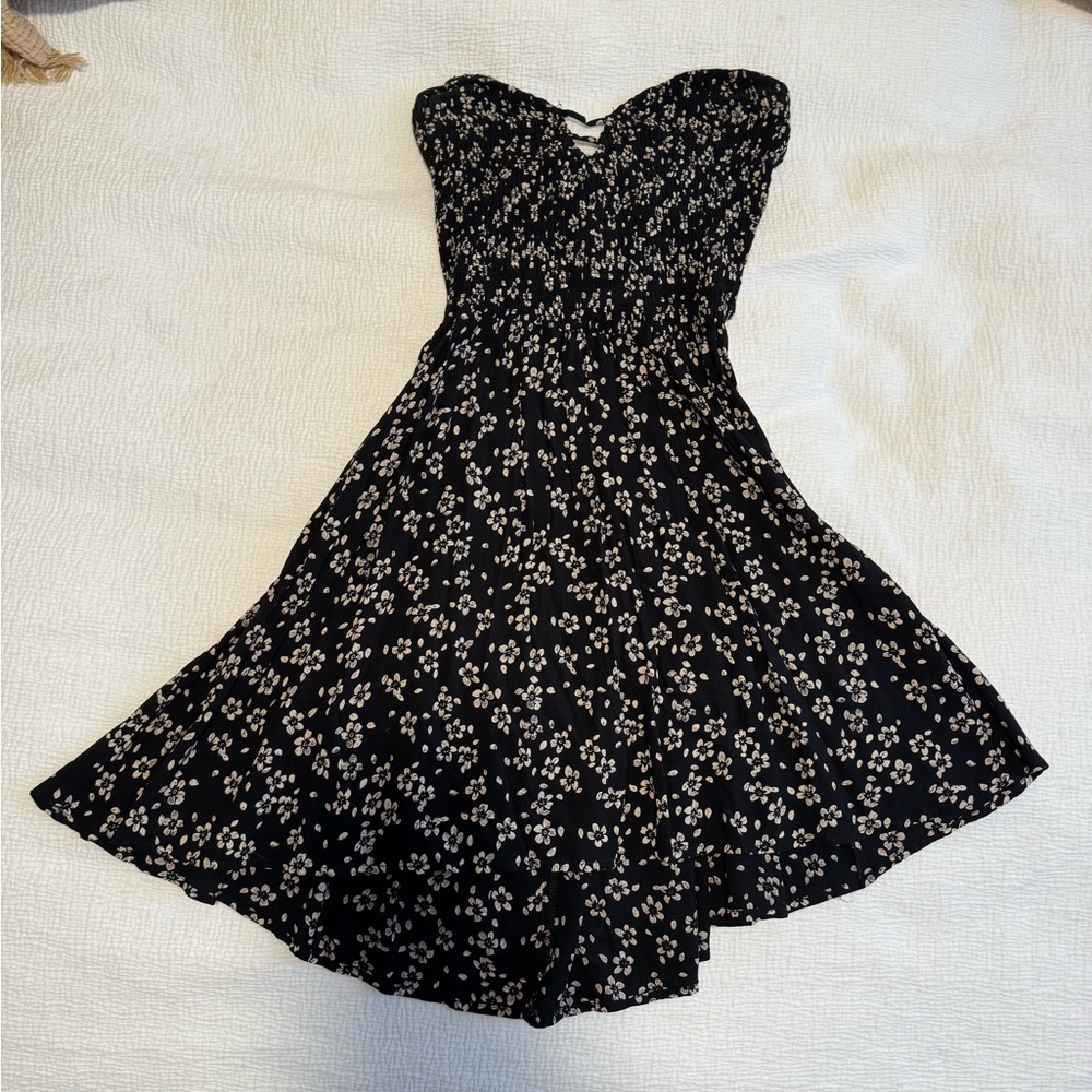 Strapless, open back floral sundress